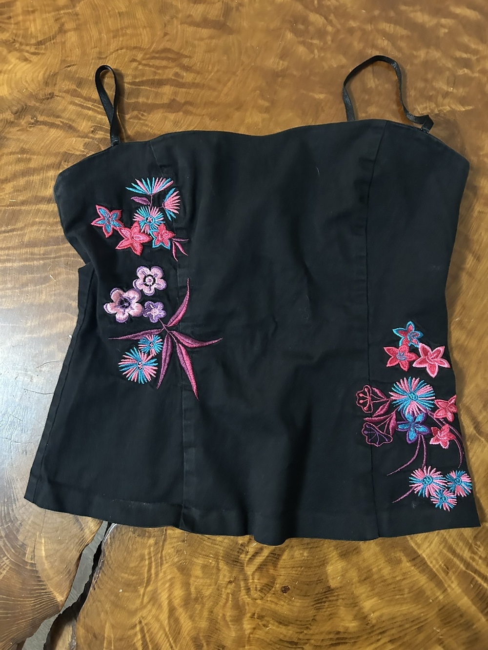 Blanco Vintage Y2K Embroidered Floral Camisole Corset Top Black L